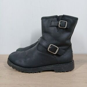 UGG Biker Boots Girls 2 Black Leather Buckle Moto Grunge Streetwear